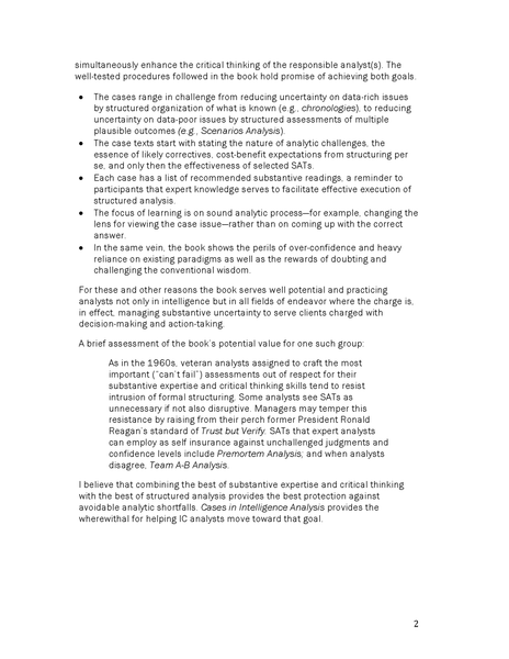 Cases in Intelligence Analysis: Structured Analytic Techniques in Action, 2nd ed.